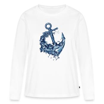 Ancre polygonale – Géométrie de la mer du Nord - Vagues - T-shirt manches longues Premium bio Femme - blanc - Devant - Julia (174cm)