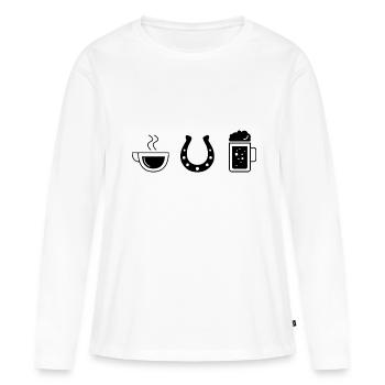 Café bière et cheval - - T-shirt manches longues Premium bio Femme - blanc - Devant - Julia (174cm)