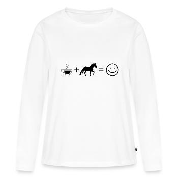 Café Smile Face et Cheval - - T-shirt manches longues Premium bio Femme - blanc - Devant - Julia (174cm)