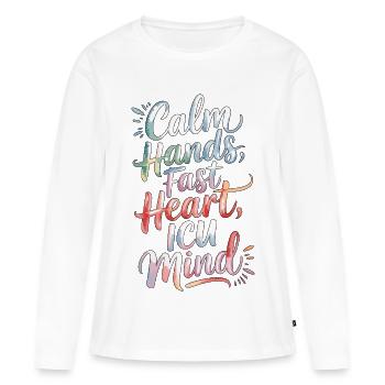 Infirmière en soins intensifs Je vous vois, vous et vos constantes vitales Soins aigus - T-shirt manches longues Premium bio Femme - blanc - Devant - Julia (174cm)