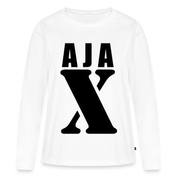 Ajax – Conception du prénom | Typographie minimale - T-shirt manches longues Premium bio Femme - blanc - Devant - Julia (174cm)