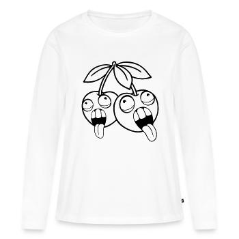 fruit 2 amis cerises visage fou tête aug - T-shirt manches longues Premium bio Femme - blanc - Devant - Julia (174cm)