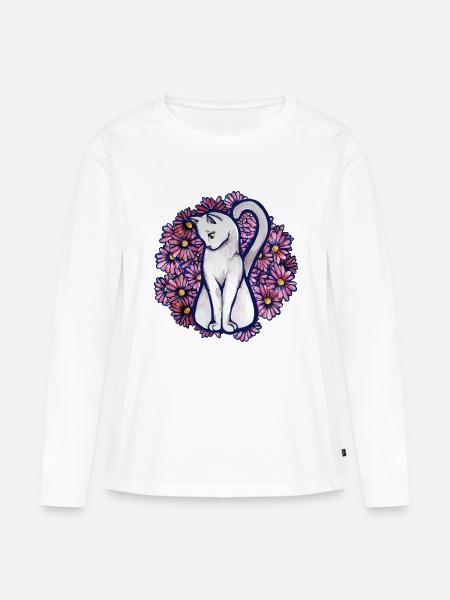 Blume Gänseblümchen Katze - Frauen Premium Bio Langarmshirt - Weiß