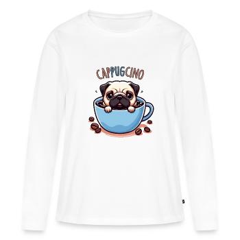 PUG CAPPUCCINO - Frauen Premium Bio Langarmshirt - Weiß - Vorne - Julia (174cm)