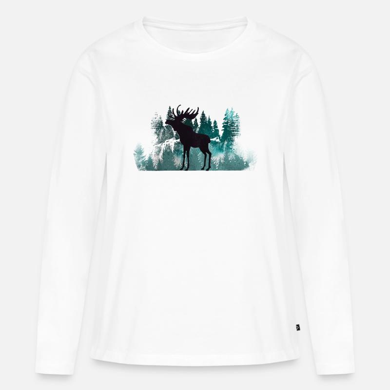 Wilder Wald mit Elch - Frauen Premium Bio Langarmshirt - Weiß