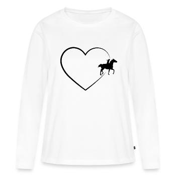 Cœur 2 et Cheval - (2) - T-shirt manches longues Premium bio Femme - blanc - Devant - Julia (174cm)