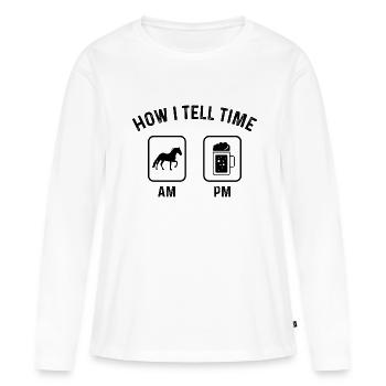 How to say time at PM - (2) - Women's Premium Organic Long Sleeve Shirt - white - Front - Julia (174cm)