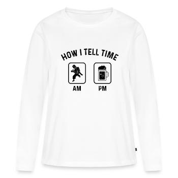 Comment dire l’heure à PM - (2) - T-shirt manches longues Premium bio Femme - blanc - Devant - Julia (174cm)