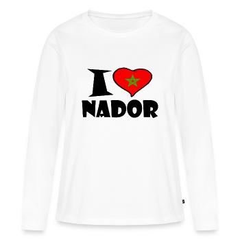 Nador - J'aime Nador - J'aime Nador - T-shirt manches longues Premium bio Femme - blanc - Devant - Julia (174cm)