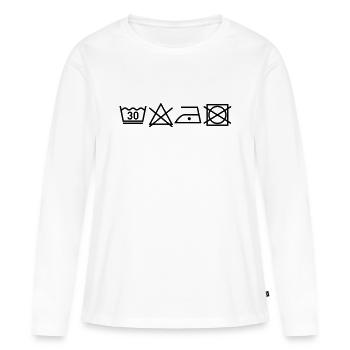 Waschanleitung Textilpflegesymbole Wäschesymbole - Frauen Premium Bio Langarmshirt - Weiß - Vorne - Julia (174cm)