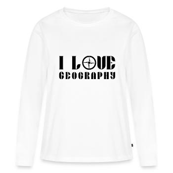 J’aime Géographie Géographe Géographie - T-shirt manches longues Premium bio Femme - blanc - Devant - Julia (174cm)
