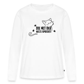 Die mit der Katze spricht lustige Katzen Sprüche - Frauen Premium Bio Langarmshirt - Weiß - Vorne - Julia (174cm)