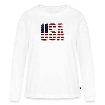 États Unis - T-shirt manches longues Premium bio Femme - blanc - Devant - Julia (174cm)