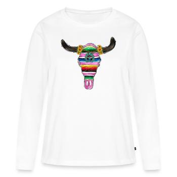 Crâne de taureau de Serape et turquoise - T-shirt manches longues Premium bio Femme - blanc - Devant - Julia (174cm)