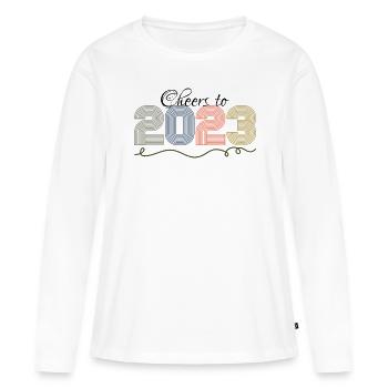 Bravo au vin 2023 Bonjour 2023 Bonne année - T-shirt manches longues Premium bio Femme - blanc - Devant - Julia (174cm)