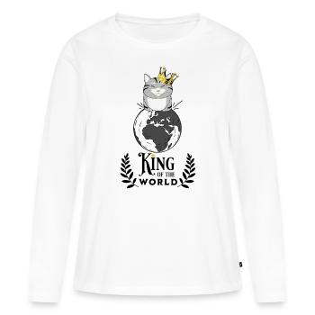 Roi du Monde : Chat Monté sur Globe Terrestre - T-shirt manches longues Premium bio Femme - blanc - Devant - Julia (174cm)