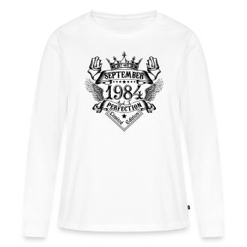 Septembre 1984 Septembre 1984 né en Septembre - T-shirt manches longues Premium bio Femme - blanc - Devant - Julia (174cm)