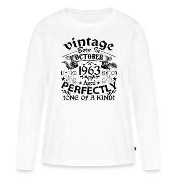 October 1963, 1963, October 1963, Anniversary 1963 - Women's Premium Organic Long Sleeve Shirt - white - Front - Julia (174cm)