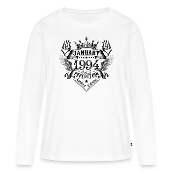 Janvier 1994 Janvier 1994 né en Janvier - T-shirt manches longues Premium bio Femme - blanc - Devant - Julia (174cm)
