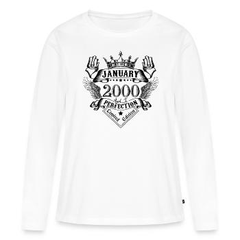 Janvier 2000 Janvier 2000 né en Janvier - T-shirt manches longues Premium bio Femme - blanc - Devant - Julia (174cm)