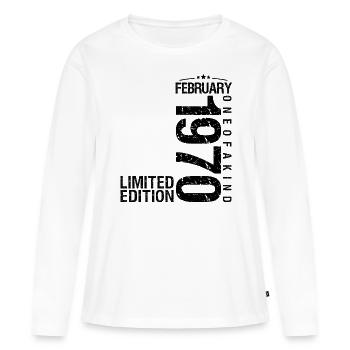 Anniversaire Février 1970 Février né en Février - T-shirt manches longues Premium bio Femme - blanc - Devant - Julia (174cm)