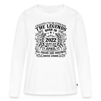 Anniversaire 2022 Avril 2022 né en Avril 2022 - T-shirt manches longues Premium bio Femme - blanc - Devant - Julia (174cm)