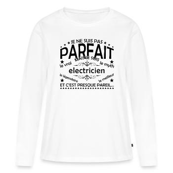 Electricien cadeau Electricien le vrai Electricien - T-shirt manches longues Premium bio Femme - blanc - Devant - Julia (174cm)