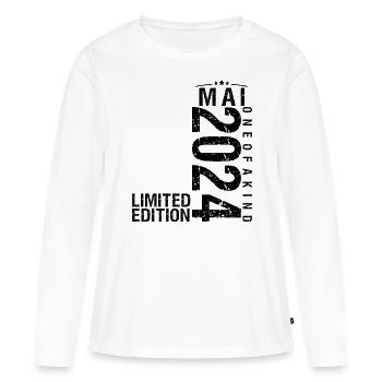 Anniversaire Mai 2024 Mai né en Mai - T-shirt manches longues Premium bio Femme - blanc - Devant - Julia (174cm)