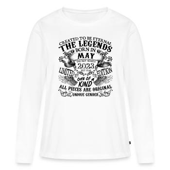 Anniversaire 2023 Mai 2023 né en Mai 2023 - T-shirt manches longues Premium bio Femme - blanc - Devant - Julia (174cm)