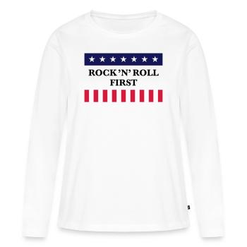 Rock 'n' Roll d’abord (Musique / USA / Amérique) - T-shirt manches longues Premium bio Femme - blanc - Devant - Julia (174cm)