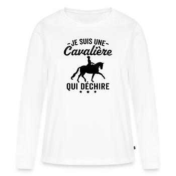 Je suis une cavalière qui déchire - T-shirt manches longues Premium bio Femme - blanc - Devant - Julia (174cm)