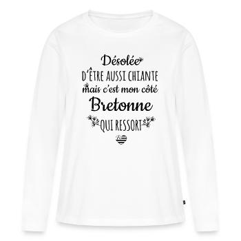 Mon côté Bretonne qui ressort - T-shirt manches longues Premium bio Femme - blanc - Devant - Julia (174cm)