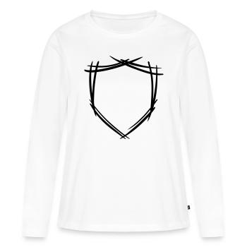 Symbole de bouclier / blason. Dessiné à la main. Modèle - T-shirt manches longues Premium bio Femme - blanc - Devant - Julia (174cm)