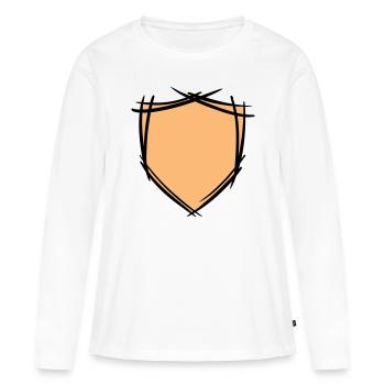 Symbole de bouclier / blason. Dessiné à la main. Modèle - T-shirt manches longues Premium bio Femme - blanc - Devant - Julia (174cm)