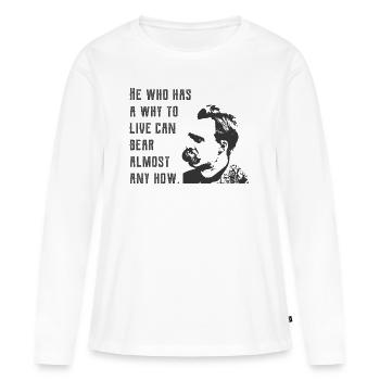 Wer ein Warum hat zu leben - Frauen Premium Bio Langarmshirt - Weiß - Vorne - Julia (174cm)