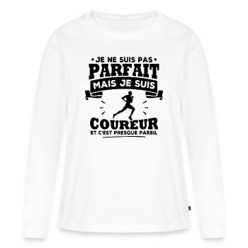 Pas parfait mais je suis coureur - T-shirt manches longues Premium bio Femme - blanc - Devant - Julia (174cm)