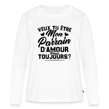 Veux Tu Être Mon Parrain D amour pour toujours - T-shirt manches longues Premium bio Femme - blanc - Devant - Julia (174cm)