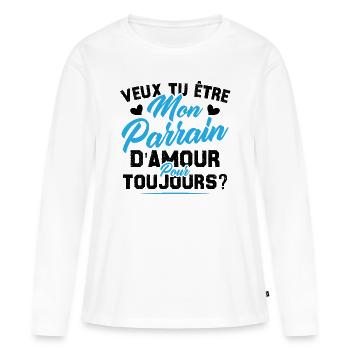 Veux Tu Être Mon Parrain D amour pour toujours - T-shirt manches longues Premium bio Femme - blanc - Devant - Julia (174cm)