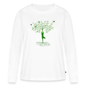YOGA BAUM POSE - VRKSASANA, VRICKSASANA ASANA - Frauen Premium Bio Langarmshirt - Weiß - Vorne - Julia (174cm)