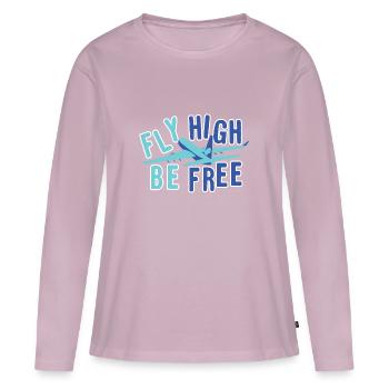 Les avions volants "Fly High Be Free" volent l'idée - T-shirt manches longues Premium bio Femme - rose poudré - Devant - Julia (174cm)