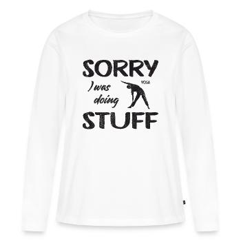 Sorry, I was doing Yoga stuff - Vintage - Frauen Premium Bio Langarmshirt - Weiß - Vorne - Julia (174cm)