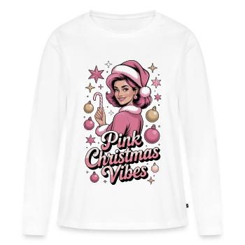 Chemise rose Noël Vibes Mère Noël - T-shirt manches longues Premium bio Femme - blanc - Devant - Julia (174cm)