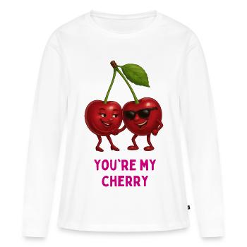 Duo cerise : Tu es ma cerise - T-shirt manches longues Premium bio Femme - blanc - Devant - Julia (174cm)