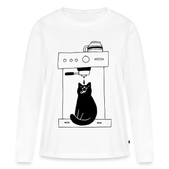 Cat Coffee Barista Vintage - Women's Premium Organic Long Sleeve Shirt - white - Front - Julia (174cm)