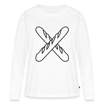 cross x baguette bread brooch french frank - Women's Premium Organic Long Sleeve Shirt - white - Front - Julia (174cm)