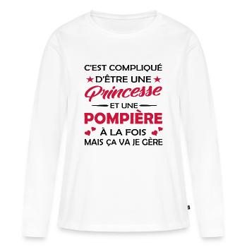 princesse et une pompière à la fois - humour femme - T-shirt manches longues Premium bio Femme - blanc - Devant - Julia (174cm)