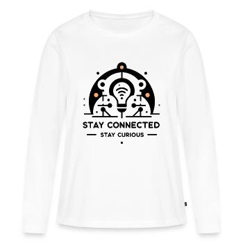 Restez connecté Restez curieux - T-shirt manches longues Premium bio Femme - blanc - Devant - Julia (174cm)