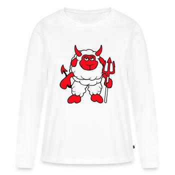 Mouton Diable Satan Enfer Mal Trident Cornes Cool - T-shirt manches longues Premium bio Femme - blanc - Devant - Julia (174cm)
