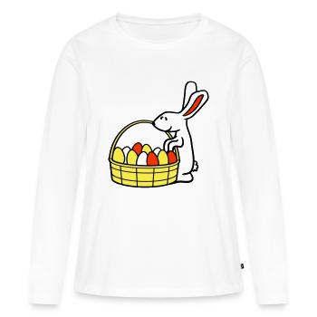 Panier de lapin Oeufs de Pâques à la recherche d’oeufs colorés de lapin de Pâques - T-shirt manches longues Premium bio Femme - blanc - Devant - Julia (174cm)