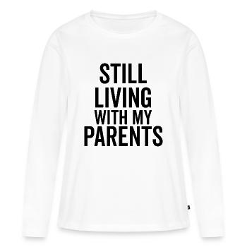 Je vis toujours avec mes parents - T-shirt manches longues Premium bio Femme - blanc - Devant - Julia (174cm)